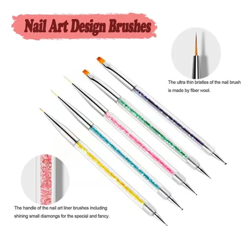 Aibee Set Pinceles Nail Art Doble Punta 5 Piezas