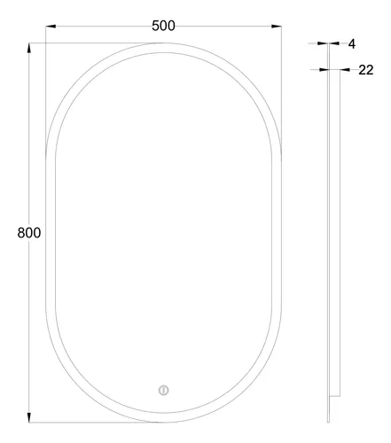 Espejo Ovalado Píldora Led 80x50cm Dimerizable Botón Táctil
