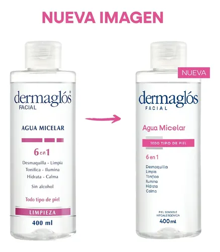 Dermaglos Agua Micelar 6 En 1 Desmaquillante X 400 Ml