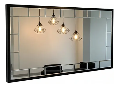 Espejo Rectangular Biselado Decoración Con Marco Doble Negro Y Biselado
