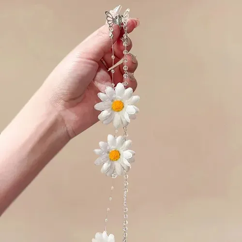 Pinza De Pelo Larga Con Borlas De Cristal Con Forma De Flor