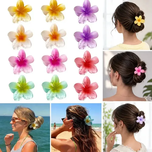 Hebillas Para El Pelo Flor Plumeria X12 Mujer Color Mixto