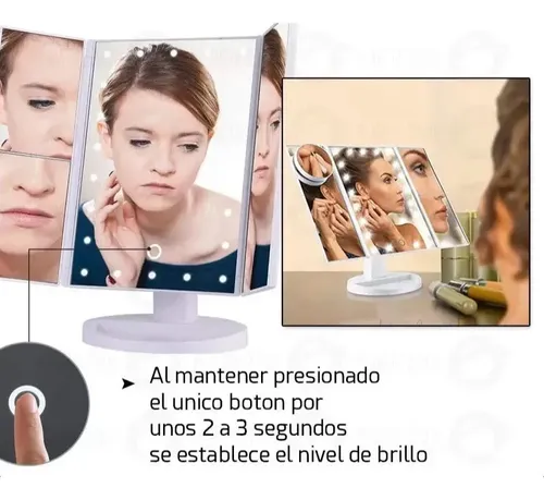 Espejo De Maquillaje Tríptico Daza Dzmirmulti Con Luz Led Y Aumento 1x/2x/3x/10x Base Reforzada Usb/pilas Ideal Maquillaje Profesional Rutinas Belleza Tocador Dormitorio – Color Blanco