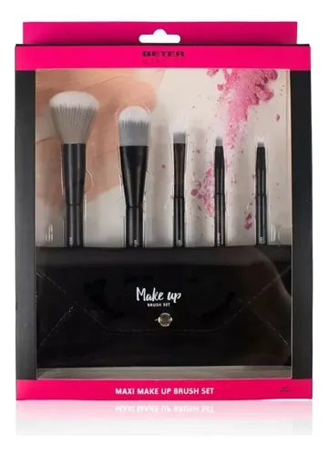 Maxi Kit Make Up Beter Estuche 5 Brochas Maquillaje Negras Color Negro