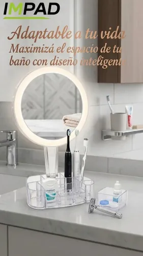 Espejo Redondo Maquillaje Led Táctil Con Organizador Impad