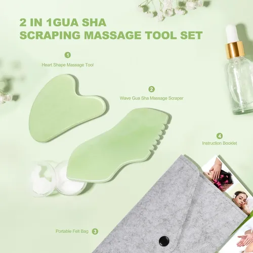 Set 2 Gua Sha Airogym Jade Masajeador Facial Corporal Verde