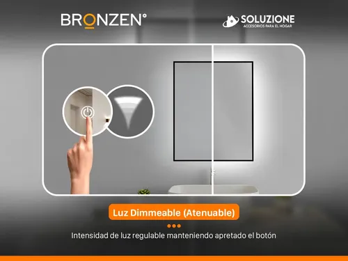 Espejo Premium Luz Led Trasera Vertical Negro 75 X 100 Cm