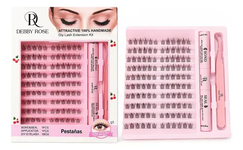 Debby Rose Kit Pestañas Cluster Adhesivo Pestañas Diy Color Negro Espesor 1 mm Largo 1 cm Tipo de curvatura D