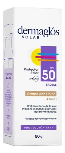 Protector Solar Facial Dermaglós Fps 50 Con Color X 50 G