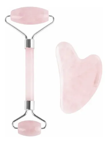 Rodillo Masajeador Facial Cuarzo Rosa Duga Gua Sha D541 Rostro