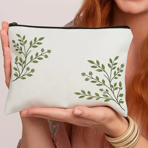 Bolsa De Maquillaje Nórdica Con Forma De Rama De Hoja, 1 Uni