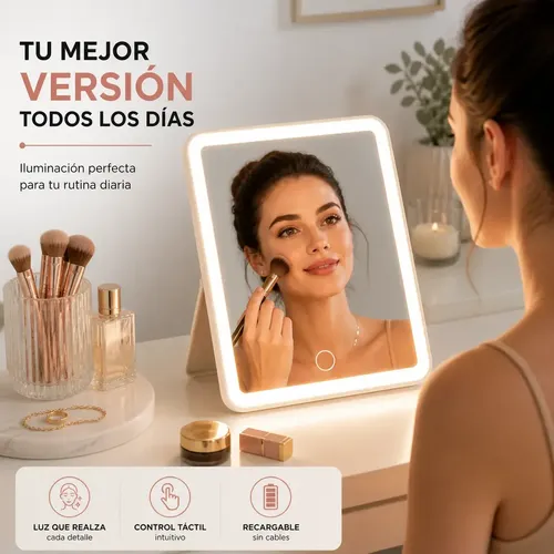 Espejo Grande Maquillaje Luz Led 3 Tonos Táctil