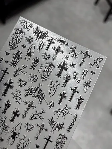 Pegatinas De Uñas Con Grafiti Negro Oscuro For Halloween 20