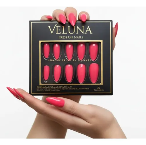 Uñas Press On Veluna – Almendras Medianas – Kit Completo Rosa