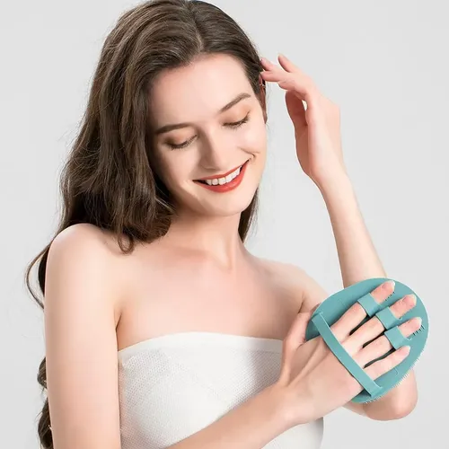 Guante Exfoliante Silicona Verde Eucalipto Para Piel Seca