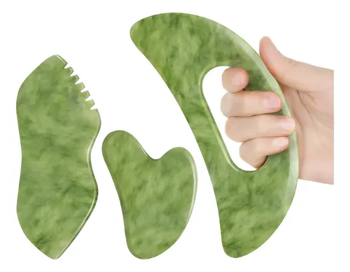 Set De Masajeador Facial Gua Sha Con Piedras De Jade, 3 Unid