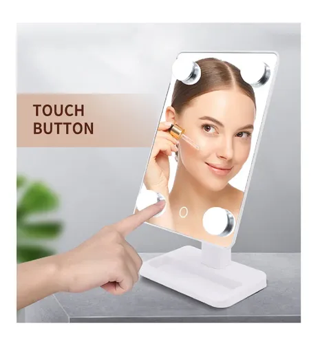 Espejo De Maquillaje 4 Focos Grupoferta Led Rotable 360° Portatil A Pila Color Blanco