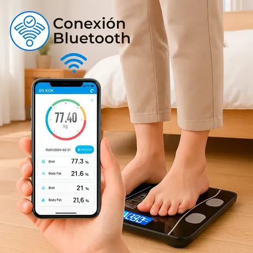 Balanza Digital Inteligente Myal Para Baño Con Bluetooth y Medidor de Grasa e IMC
