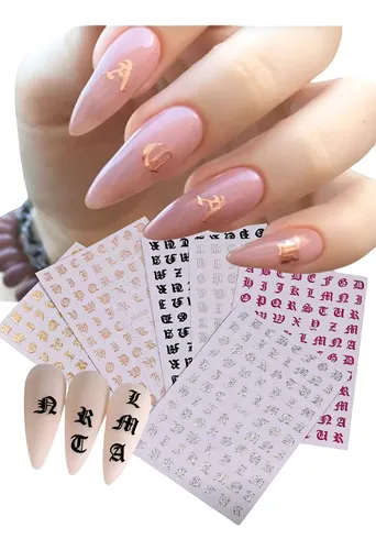 Stickers Para Uñas Nails Pack 7 Letras Goticas Autoadhesivas