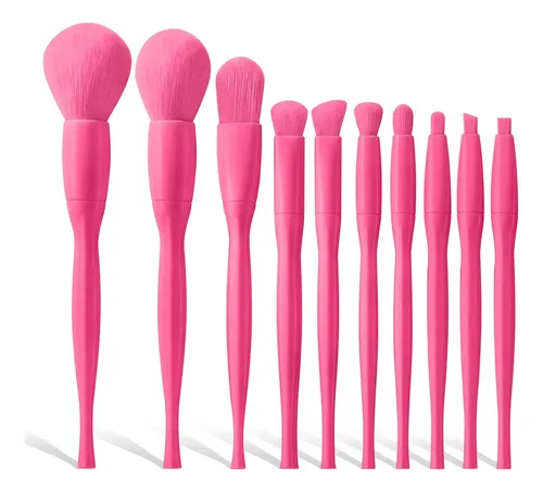 Set De 10 Brochas De Maquillaje Para Rostro Y Ojos Rose Pink
