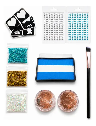 Kit Glitter Bar Argentina Maquillaje Bandera Acuarelable