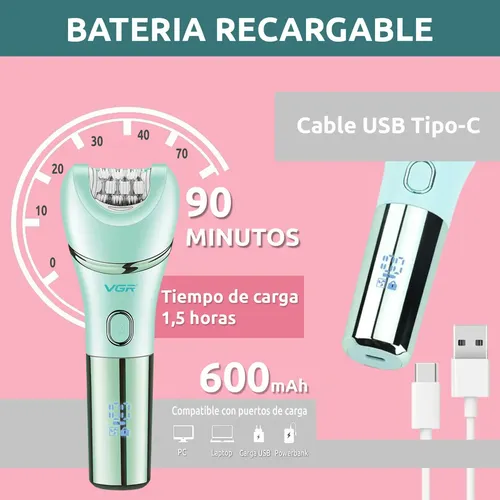 Depiladora Corporal Con Exfoliador 7 en 1 Vgr V-756 Ipx7 Turbo Color Verde