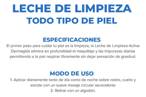 Dermaglós Facial Leche De Limpieza Activa Desmaquillante Limpia E Hidrata Pieles Sensibles