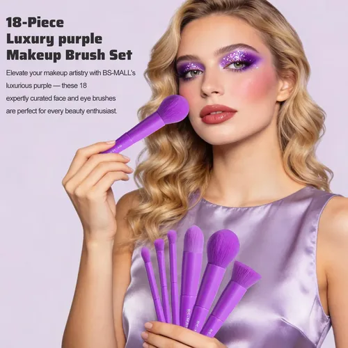 Set De Brochas De Maquillaje Bs-mall 18 Unidades Morado