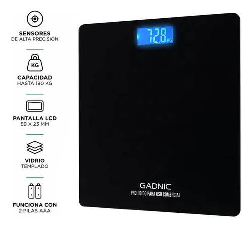 Balanza Digital Gadnic 180 kg Vidrio Reforzado Pantalla LCD