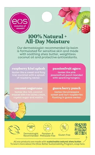 Eos Labiales 100% Natural Smooth Lip Balm Tropical 4 Pack