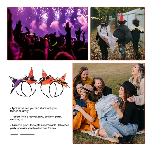 Halloween Witch Hat Hair Hoops For Festival Party 4pcs Set
