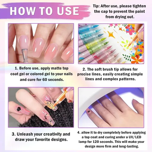 Set 12 Marcadores Para Uñas Colores Acrílicos Secado Rápi