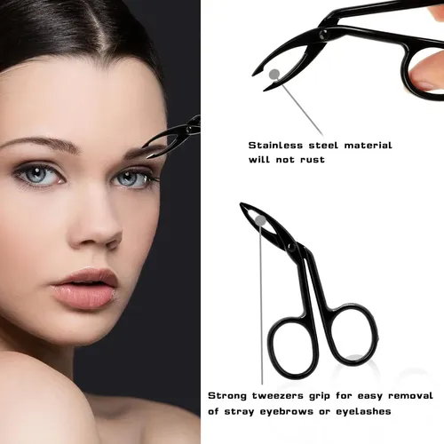 Set 4 Pinzas Y Tijeras Cejas Acero Negro Y Plata