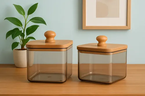 Organizador Acrílico Multiuso Tapa Madera Cuadrado 11 X 11