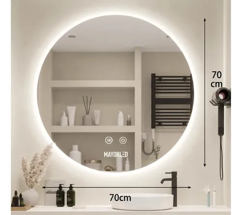 Espejo Luz Led Redondo Tactil Touch 70cm Desempañante