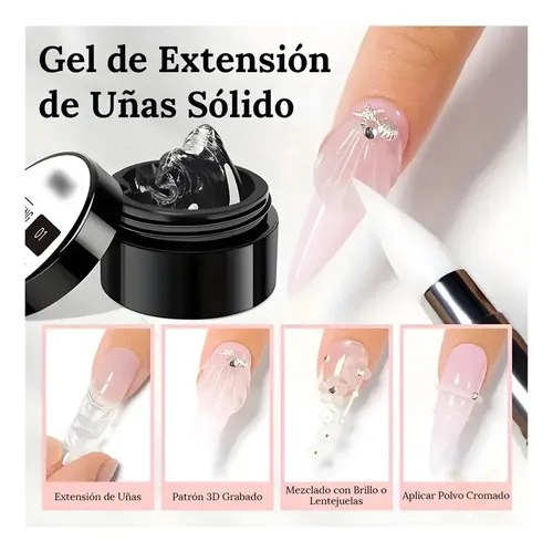 Kit 4pzs Polygel Sólido Para Diseño Uñas Extensión 15ml