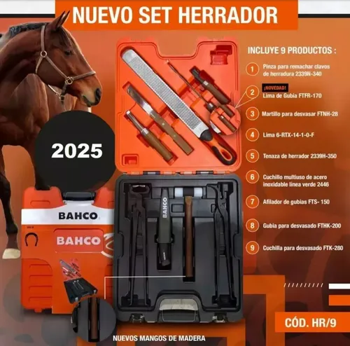 Kit Herrador Bahco Escofina Tenaza Gubia Desvasadora Maletin Color Naranja