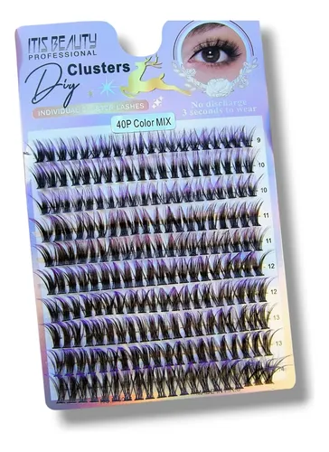 Pestañas Postizas Diy Cluster Bicolor Negras Con Violeta