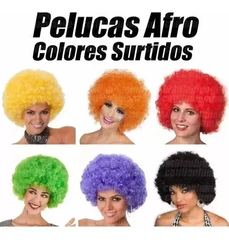 5 Pelucas Afro Colores Varios Cotillon Luminoso Carioca