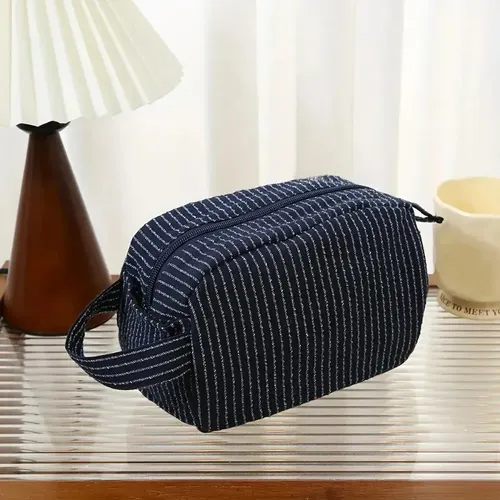 Bolsa De Maquillaje De Viaje A Rayas, Gran Capacidad Navy Bl Navy Blue With White Stripes Striped
