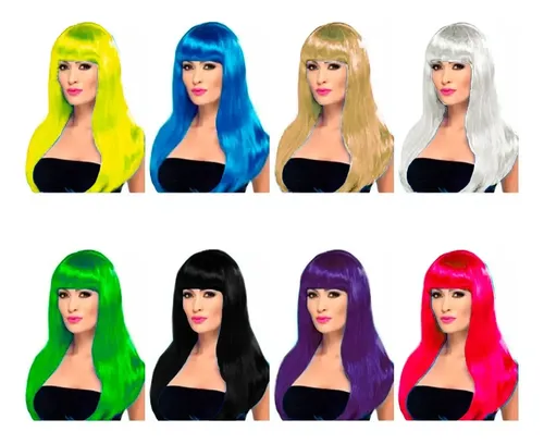 Pack X 6 Pelucas Lisas Largas Colores Fiestas Disfraces 555 Surtidos Al Azar