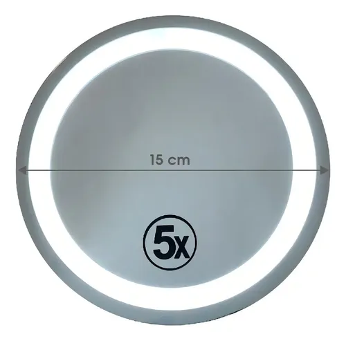 Espejo Maquillaje Jessamy E164 Luz LED Fría Aumento x5 15cm Con Sopapa