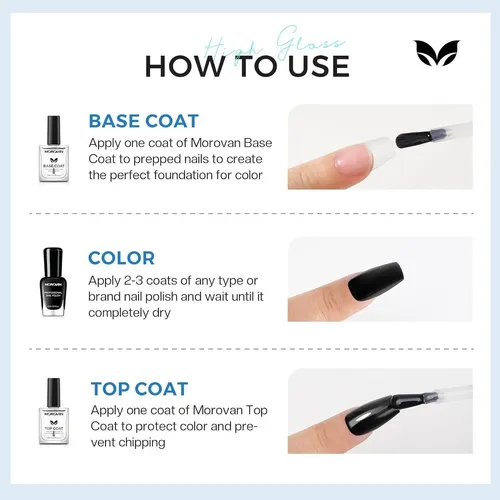 Base Y Top Coat Esmalte De Uñas Morovan 2pcs Secado Rápido