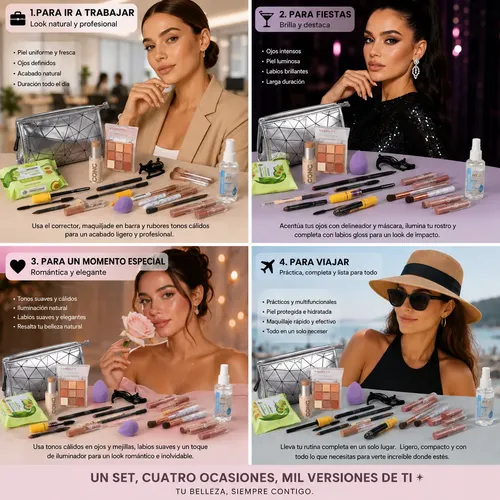 Kit Maquillaje Nude Mujer 12 Cosméticos Ideal Look Natural