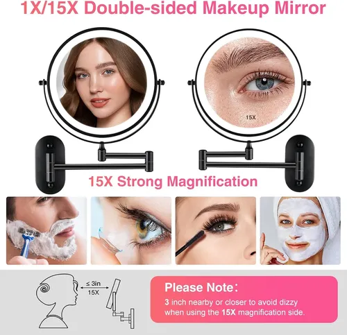Espejo De Aumento Con Luces 1x/15x Recargable: 8,5 Pulgadas