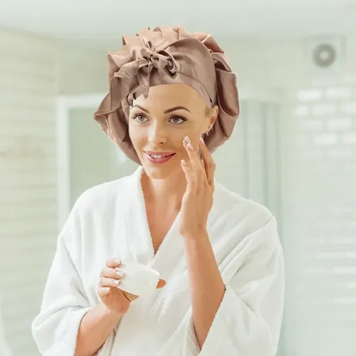 Gorro De Dormir Nocturno Para Mujer, Gorro De Baño Elástico Caqui