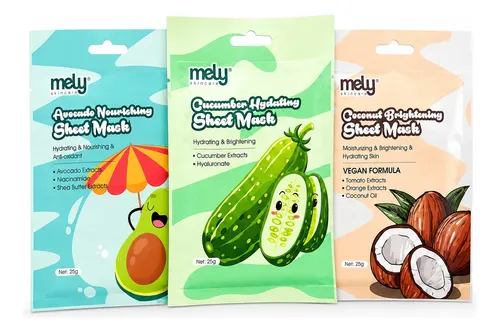 Kit X3 Mascarillas Faciales Mely Surtidas Hidratantes Nutrit
