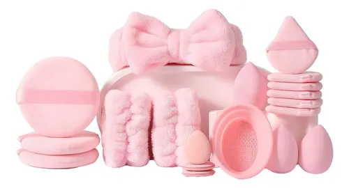 Set 19 Esponjas De Maquillaje Para Rostro Y Ojos Rosa Grande
