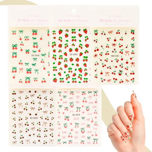 Stickers Para Uñas Decoración Frutillas Y Cerezas City Girl