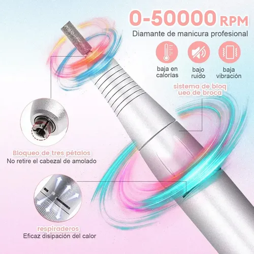 Taladro Profesional Para Pulir Limas De Uñas, Portátil, 50 0 Rosa